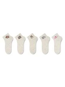 ZUJO 5 Pairs Women's Dotted Mesh Low-Cut Socks, Cute Cartoon Bear & Puppy Animal Pattern, Soft & Breathable, Suitable For All-Season Daily Wear - Multicolor - View 6