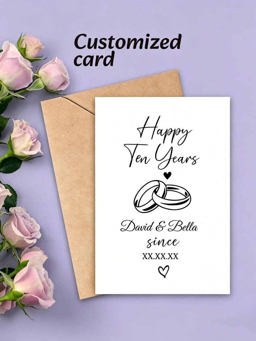 Personalized Single Special Occasion Greeting Card, Suitable For Wedding, Engagement, Anniversary And Valentine's Day, Includes Sincere Congratulations, Customizable With Newlyweds' Names And Date - Multicolor - View 1