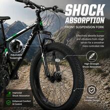 26 Inch Fat Tire Bike Adult/Youth Full  21 Speed Mountain Bike, Dual Disc Brake, High-Carbon Steel Frame, Front Suspension, Mountain Trail Bike, Urban Commuter City Bicycle - Black + Steel + American Design - View 3