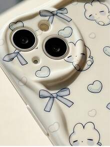 1pc Cream Dopamine Wave Ruffle Soft TPU Texture Cute Heart Bow Rabbit Pattern Phone Case Compatible With Galaxy S21 S22 S23 S24 S25 S26/Honor/ And Other Models - White - View 4
