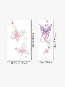 2 piezas de pegatinas de tatuaje temporal con mariposa de cinta fluida degradada arcoíris, tatuaje falso de acuarela pastel suave estilo coquette, decoración corporal romántica y dulce resistente al agua, tatuajes temporales a juego para el brazo superior de niñas, viral en Ins - Multicolor - Ver 6