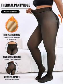 Set de 1/2 piezas - Leggings anti-pilling, anti-arañazos, con forro térmico, cálidos y finos, leggings térmicos reforzados para mujer talla grande, leggings cálidos de cintura alta elástica, adecuados para 60 kg a 80 kg - Multicolor - Ver 5