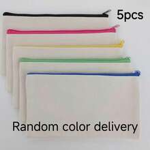 10PCS Beige & Multicolor Zipper Multifunctional Storage Bags, Blank Hand-Painted DIY Zipper Canvas Bags, Pencil Case Student Stationery Bag Document Storage Bag, Coin Phone Glasses Cosmetics Toiletries Storage Bag, Can Print LOGO Suitable For Home School Travel, Back To School Season Birthday Party Gift - Beige - View 16