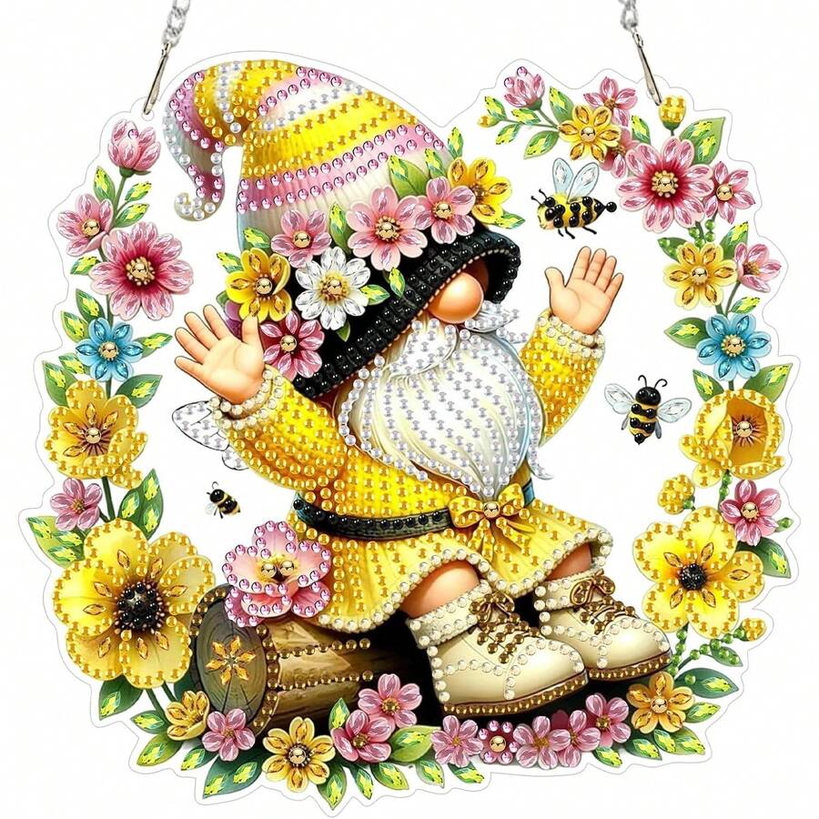 2D雙面扁平蜜蜂矮人鑽石畫掛飾插接套件,獨特創意手工禮品,適合居家與花園裝飾,送給朋友的完美家居裝飾禮物 - A - 查看 1