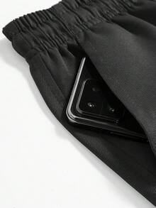 Calça Cargo Casual Preta com Múltiplos Bolsos para Homens, Calça Casual Masculina, Design de Bolsos Grandes, Calça de Moletom Esportiva de Perna Reta Solta - Preto - Visão 3