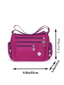 Zipper Crossbody Bag With Large Capacity And Adjustable Wide Strap, Women's Casual Satchel - Purple - View 2