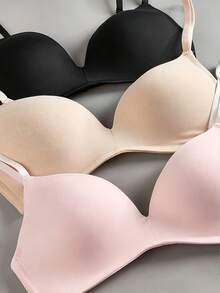 3pcs/Pack Women's Wireless Bra, Simple & Comfortable, Soft & Breathable Fabric, Suitable For Daily Wear And Special Occasions - Multicolor - View 3
