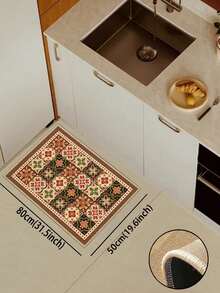 1pc European-Style Symmetrical Floral Tile Retro Kitchen Mat, Made Of 3.5 Mm Soft Rubber Material, Water-Absorbing Mat, Suitable For Use In Kitchens, Bathrooms, Living Rooms, Outdoor Door Mats, Kitchen Floor Mats, Home Decor Items, And Bathroom Mats. - Multicolor - View 17