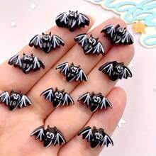 2D Flat 10pcs Mini Black Bat Decorations - Colorful Resin Material, Flat Back Design, Suitable For DIY Scrapbooking And Halloween Nail Art Decoration, Perfect For Halloween Decor - A - View 3