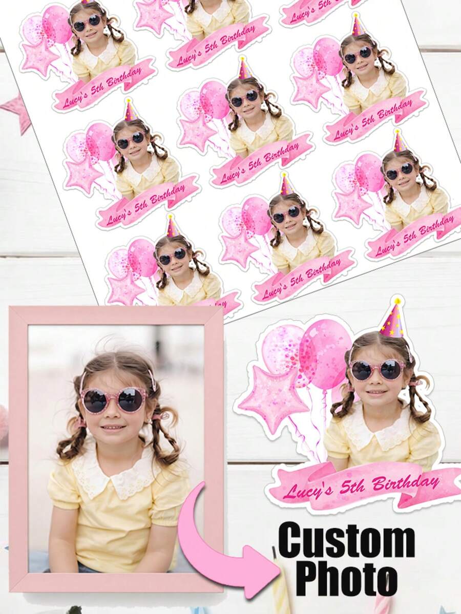 UNICCUT 24/48pcs Customized Portrait Photo Name Birthday Party Outline Stickers Personalized Face Gift Card Seal Stickers Dance Party Event Water Cup Adhesive Stickers - Multicolor - View 1