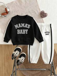 Baby Boy Cartoon Letter Print Crew Neck Sweatshirt And Pants Set - Black - View 2