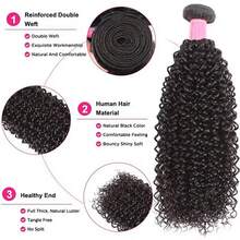 BINF Jerry Culry 1pc Brazilian Curly Natural Human Hair Extensions, Wet Wave Look, Double Layer Hair Curtain, For Women - Natural Black - View 3