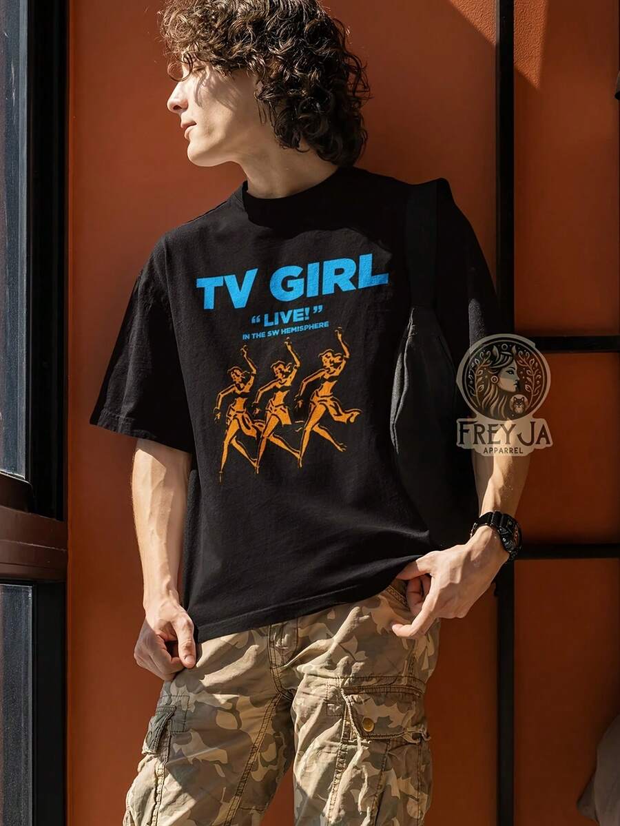 100% Cotton Y2K Loose Short Sleeve Tee Unisex TV Girl Exclusive T-Shirt - Unisex Apparel Gift - TV Girl Concert T-Shirt - Indie Music Band Merchandise - Black - View 1