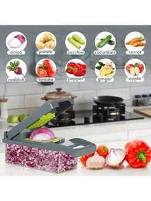 [Vegetable Slicer]16-In-1 Vegetable Chopper, Professional Onion Chopper, Multi-Function Food Chopper, Kitchen Vegetable Slicer And Dicer, Vegetable Chopper With 8 Blades, Carrot Chopper With Container, Father's Gift - Multicolor - View 10