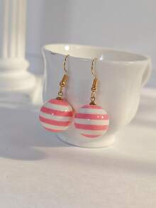 1 Pair Y2K Hot Girl Colorful Striped Acrylic Ball Earrings, Cute Candy Dopamine Color Block Versatile Girl Ear Hooks - Striped Earrings - View 12