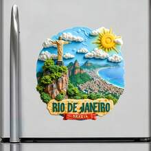 Nam châm Rio De Janeiro hoàng hôn trên núi Sugarloaf và tượng Chúa Cứu Thế, nơi mỗi con sóng nhảy múa theo nhịp điệu, dùng cho mọi bề mặt kim loại trong nhà - A - Xem 2
