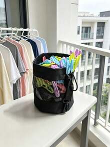 One Mesh Clothespin Storage Bag With Hooks And A Drawstring Closure For Hanging Clothes. Suitable For Bedrooms, Bathrooms, Beaches, Laundry Storage, Holiday Essentials, Back-To-School Essentials, Vanity Storage, Camping, And Bathroom Accessories. - Multicolor - View 7