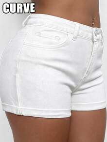 Cross-Border Plus Size Women's Spring, Summer And Fall New Tight Stretchy Sexy Fashionable Personality Washed Cut Denim Hole Shorts Female - White - View 2