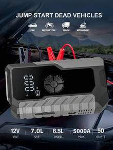 Arrancador de batería de coche con compresor de aire de 150PSI, arrancador de coche portátil con función de apagado automático, bomba infladora de batería de coche, cables de arranque e iluminación - GL901 - Ver 6