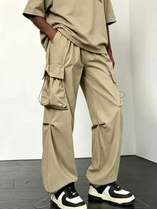 Pantalón Cargo Ancho Hombre Multibolsillos con Cordón, Pantalón Ligero de Moda Disponible en 4 Tonos - Caqui - Ver 1