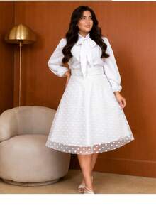 LINED TULLE MIDI SKIRT DOES NOT INCLUDE BELT ELEGANT AND BEHAVIORAL FASHION - 白色 - 查看 5