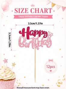 12pcs Birthday Cake Decorations, Double Layer Glitter Birthday Cake Toppers Suitable For Baby Shower, Boy Girl Birthday Party, Pink Glitter Birthday Supplies, Birthday Party Dessert Decoration, Outdoor Lawn Birthday Party - Multicolor - View 3