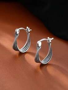 1 Pasang Anting Minimalis Model Lilitan yang Dipersonalisasi, Anting Tusuk Mewah Premium untuk Wanita, Desain Baru, Serbaguna untuk Perjalanan dan Kencan - Perak - View 3