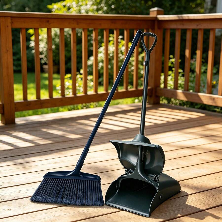 2 Packs Transparent Broom Dustpan Set Long Handle With Dust Cover, Durable Easy Clean Sweeper For Home Kitchen Garage Patio - Black - View 1