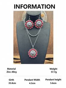 Western Vintage Cowboy Style Classic Long Horn Bull Head Embossed Necklace And Earrings, Retro Distressed Silver Carved Pattern With Scrollwork, Iconic American Western Texas Cowboy Totem Symbolizing Wild And Free Ranch Style - Western Cowboy Style - View 17