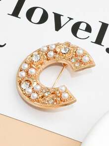 1pc Flower Letter C Brooch, Minimalist Luxury High-End Fashion Niche Design Accessory - Gold - View 2