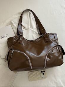 Vintage Large Capacity Handbag For Women, New Popular Minimalist Commuter Shoulder Tote Bag - Brown - View 3
