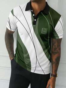 Men's Business/Casual Short Sleeve Letter Print Polo Shirt, Suitable For Daily Wear, Spring/Summer - Green - View 2