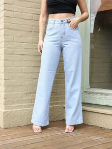 Wide Leg Jeans Women's Fashion - 淺藍色 - 查看 2