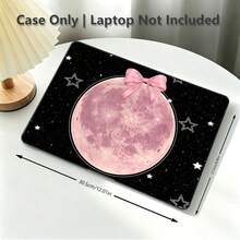 1 pieza Funda protectora para portátil con patrón impreso UV de lazo rosa, luna y cielo estrellado, carcasa protectora transparente de plástico duro para MacBook, carcasa dura de plástico duradero para Air y Pro - Ver 4