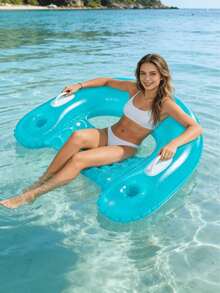 1pc Inflatable Water Sofa, Solid Color Minimalist Style, With Cup Holder, Handle Design, PVC Material, Suitable For Water, Swimming Pool, Beach Theme Party, Water Floating Seat, Inflatable Float, Air Pump Required - Multicolor - View 3