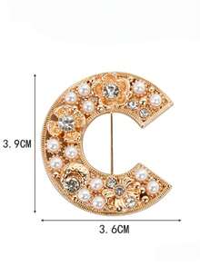 1pc Flower Letter C Brooch, Minimalist Luxury High-End Fashion Niche Design Accessory - Gold - View 5
