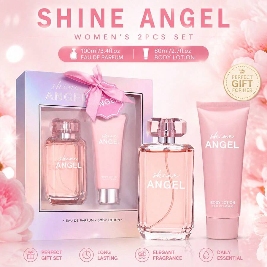 Wish 2-Piece Set, Women's Eau De Parfuma Spray And Body Lotion Gift Box, Long Lasting Fragrance, Notes Of Vanilla, Jasmine, Red Berries, Perfect For Holiday Gifts, Dating, Daily Life, Parties, 3.4 FL.OZ/100ml Perfume, 2.8 FL.OZ/80ml Body Lotion - 2 件套 - 查看 1