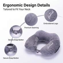 Bantal Leher Perjalanan Berbentuk U, Bantal Penopang Leher untuk Tulang Belakang Servikal, Bantal Perjalanan Pesawat, Bantal Leher untuk Dewasa, Penggunaan di Mobil - Grey - View 2