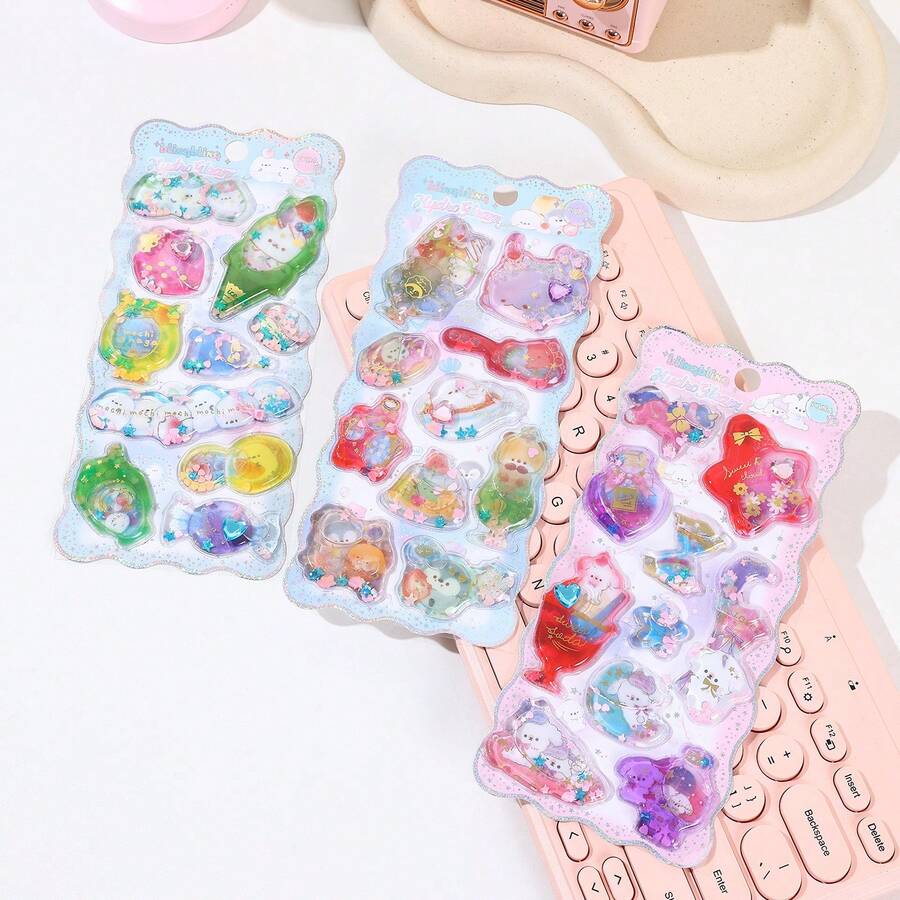 Pegatina decorativa de oscilador líquido Q-LiA: 1 pieza de pegatina 3D con relieve de cristal, transparente, impermeable y autoadhesiva, adecuada para manualidades DIY, decoración de scrapbooking. Aplicable a fundas de teléfono, portátiles, botellas de agua, artículos de papelería, etc. - Multicolor - Ver 1