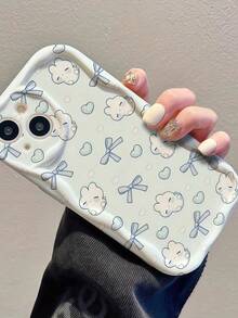 1pc Cream Dopamine Wave Ruffle Soft TPU Texture Cute Heart Bow Rabbit Pattern Phone Case Compatible With Galaxy S21 S22 S23 S24 S25 S26/Honor/ And Other Models - White - View 2