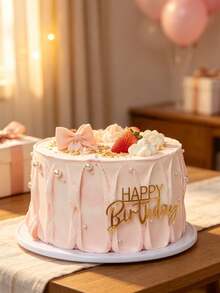 3pcs Gold Mirror Acrylic Happy Birthday Dual Font Letter Ornament Cake Topper, Simple Block & Elegant Cursive Integrated Stick Topper, Glossy Shiny Decor For Minimalist Elegant Birthday Party & Soft Private Special Occasions - A - View 7