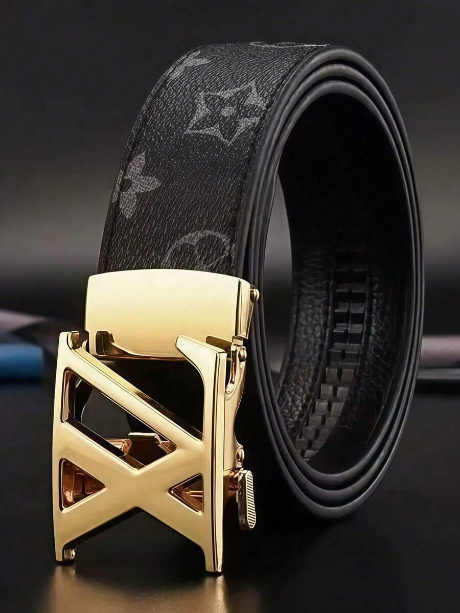 MMJ Finswift 1pc Luxury Men's XL Letter Automatic Buckle Belt, High-Quality Designer Brand Men's Belt, Suitable For Workplace, School, Formal Occasions - Multicolor - View 1