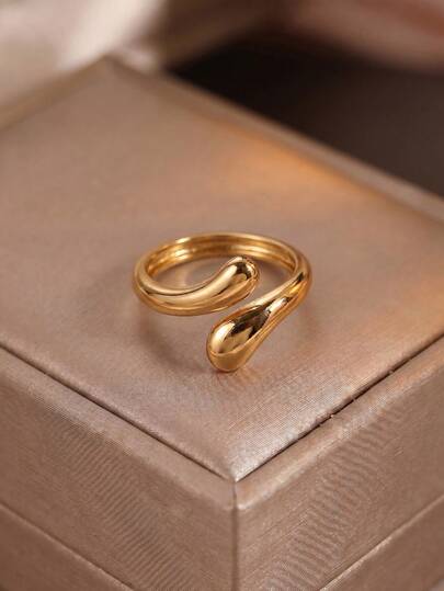 RAYQUEEN 1pc/2pcs Stainless Steel Color Block Ring, 18K Gold Plated, Waterproof, Fade-Resistant, Elegant Luxury Ring For Women