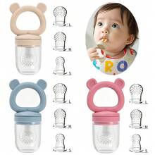 4PCS/Set Bear Teething Fruit & Vegetable Pacifier With 3 Extra Teething Bags S M L, Silicone Feeder Set, Fruit & Vegetable Complementary Food Tool - Multicolor - View 1