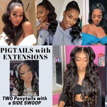 BINF Body Wave Drawstring Ponytail Natural Black Brazilian Virgin Human Hair Ponytail Clip In Hair Ponytail Extensions For Women 8-26 Inch Party Daily Use Easy To Wear - Natural Black - View 6