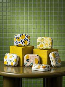 4/2/1pc Small Rectangular Metal Tin Can Printed With Lemon Patterns, Portable Decorative Storage Container For Candy, Handicrafts, Holiday Souvenirs, Cosmetics, Stationery & Tiny Home Decor Accessories-Portable Decorative Candy Storage Jar - Multicolor - View 5