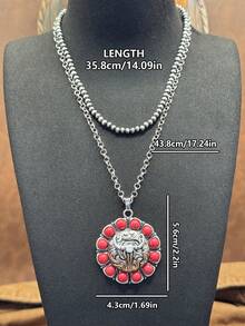 Western Vintage Cowboy Style Classic Long Horn Bull Head Embossed Necklace And Earrings, Retro Distressed Silver Carved Pattern With Scrollwork, Iconic American Western Texas Cowboy Totem Symbolizing Wild And Free Ranch Style - Western Cowboy Style - View 3