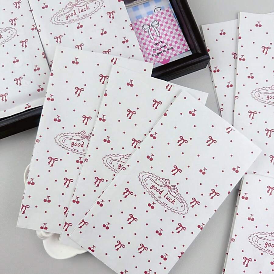 50pcs 4.3x7.9 Inch Party Holiday Packaging Bags, Gift Wrapping Paper Bags, Including Holiday Gift Paper Bags, English Letter Gift Wrapping Bags, Red Cherry Pattern Packaging Paper Bags, High-End Decorative Packaging Paper Bags, Accessory Small Gift Paper Bags, Party Gift Wrapping Bags And Creative DIY Craft Decorative Gift Paper Bags, Suitable For Holiday, Wedding, Birthday Gift Bags And Gift Wrapping Paper Bags - Gift Bags - View 1