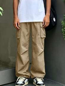 Pantalón Cargo Ancho Hombre Multibolsillos con Cordón, Pantalón Ligero de Moda Disponible en 4 Tonos - Caqui - Ver 2