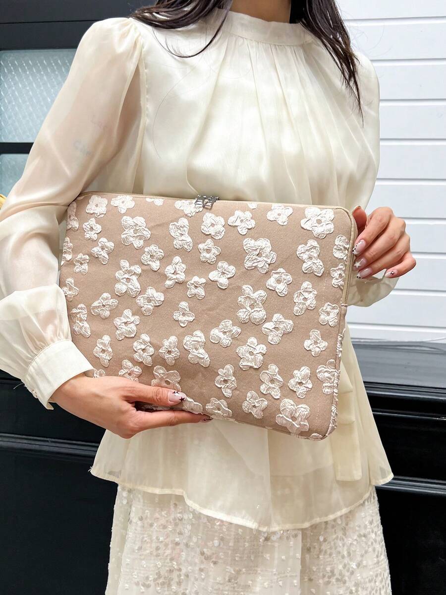Jacquard Minimalist Luxury Multi-Size Laptop Tablet Storage Bag Computer Case - Khaki - View 1